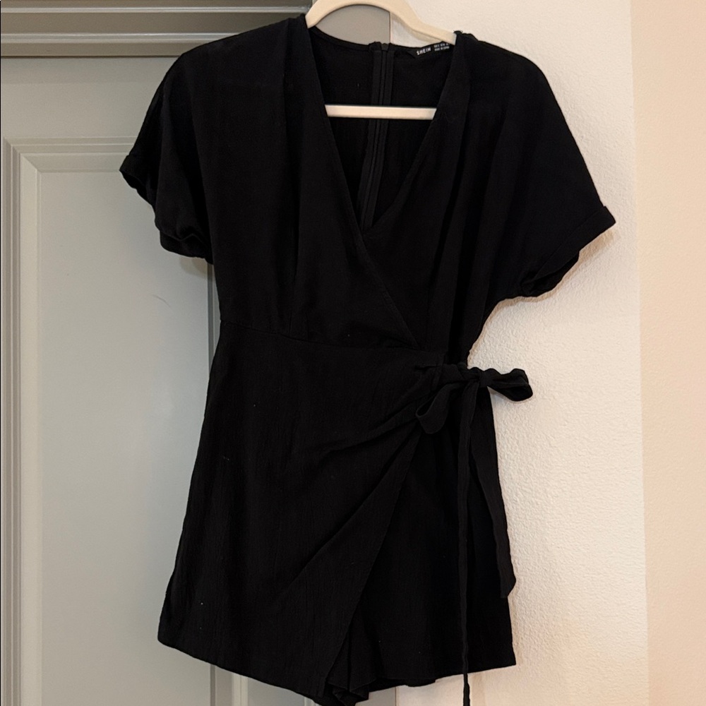 Linen Black Wrap Romper